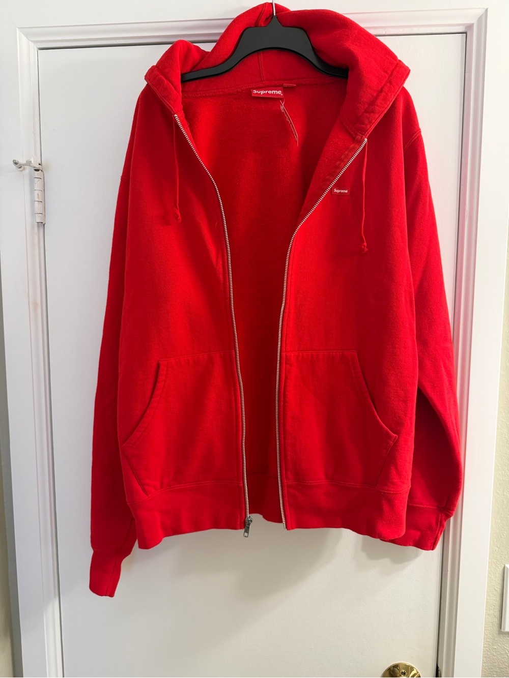 Supreme Red Full-Zip Hoodie with Signature Box Tag